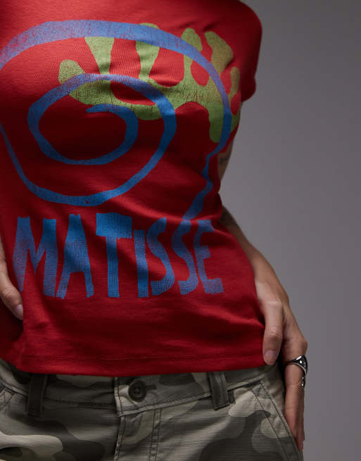 Topshop graphic Matisse cap sleeve baby tee in red