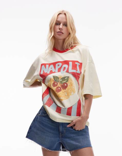 Topshop graphic Napoli contrast ringer oversized tee in ecru - view 1