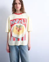 Topshop graphic Napoli contrast ringer oversized tee in ecru