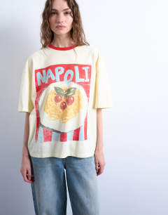 Graphic Napoli contrast ringer oversized tee in ecru