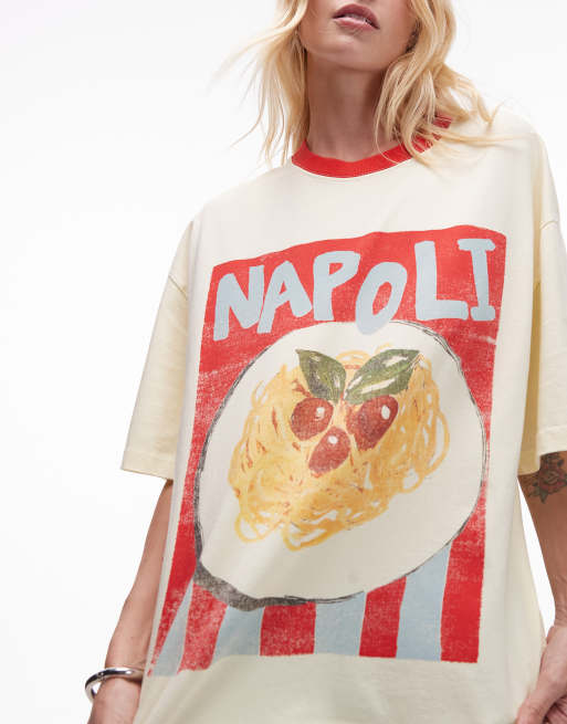 Topshop graphic Napoli contrast ringer oversized tee in ecru