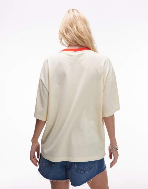 Topshop graphic Napoli contrast ringer oversized tee in ecru
