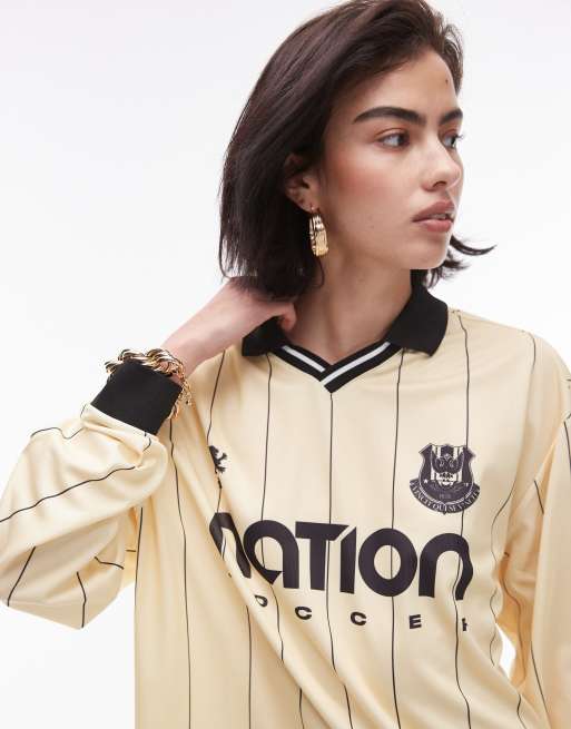 Topshop graphic nation soccer long sleeve polo in lemon, 2 of 4