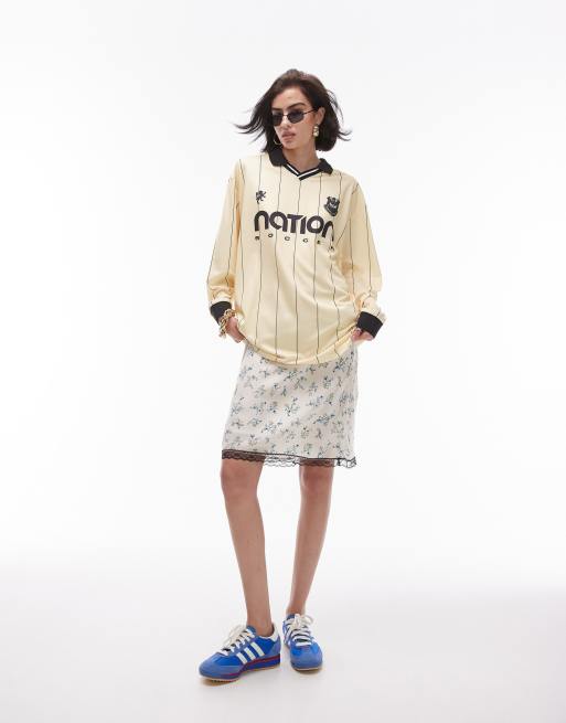 Topshop graphic nation soccer long sleeve polo in lemon, 4 of 4