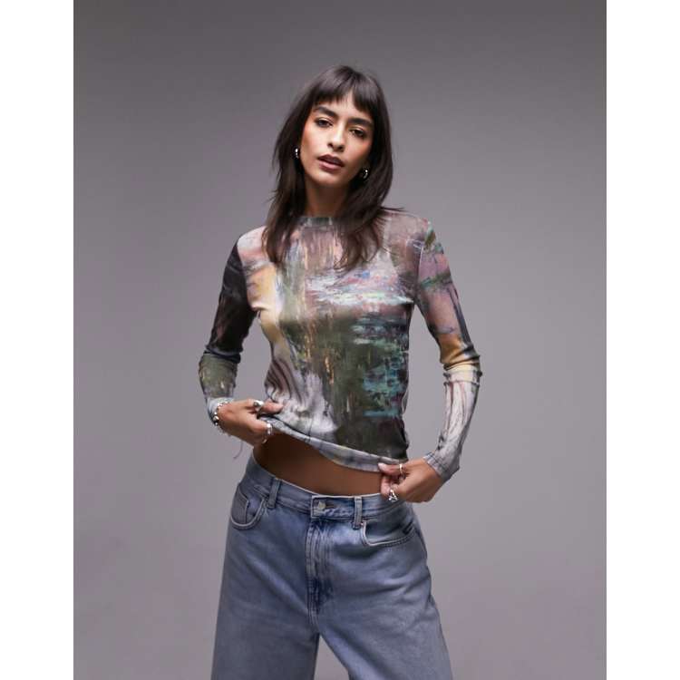 トップス TAUPE GRAPHICAL OVER PRINT MESH TEE TAUPE GRAPHICAL OVER PRINT MESH TEE