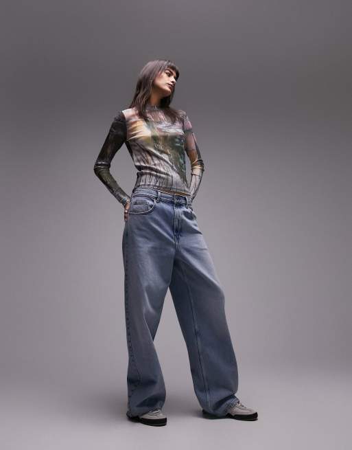 Topshop graphic National gallery Claude Monet lilies mesh long sleeve top in multi, 2 of 4