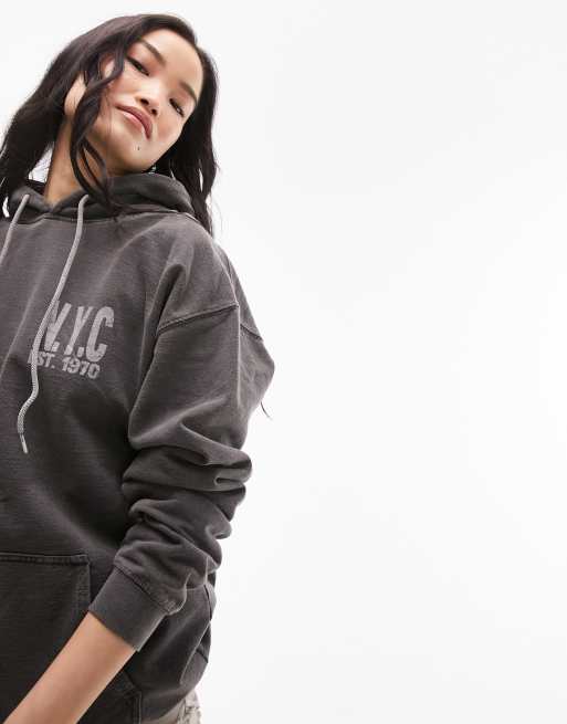 New York Oversized Hoodie in Charcoal