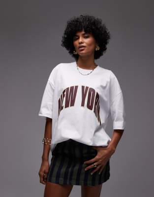 Topshop Graphic New York Oversized T-shirt With Puff Print In White