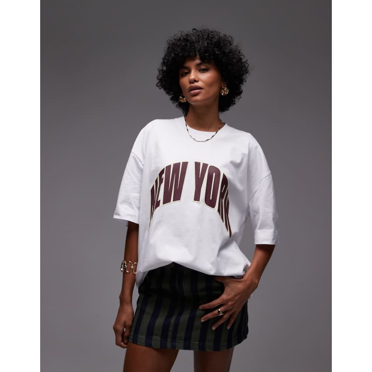 Topshop graphic New York oversized t shirt with puff print in