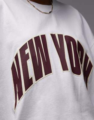 Topshop Graphic New York Oversized T-shirt With Puff Print In White