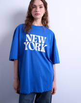 Topshop graphic New York oversized tee in cobalt blue