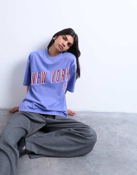 Topshop graphic New York oversized tee in purple - view 1