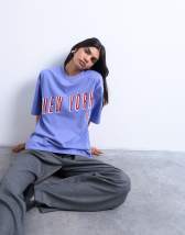 Topshop graphic New York oversized tee in purple