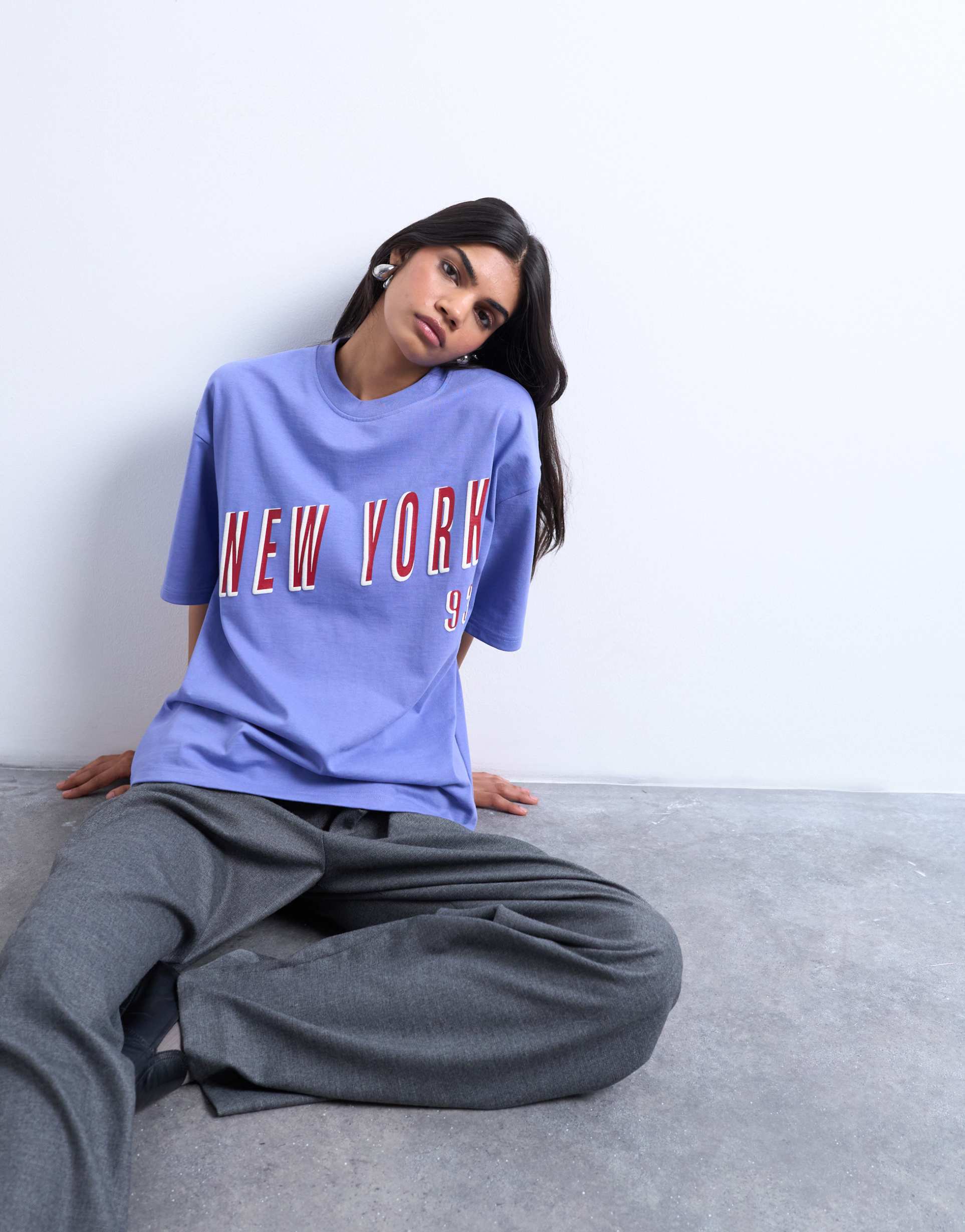 topshop graphic new york oversized tee in purple