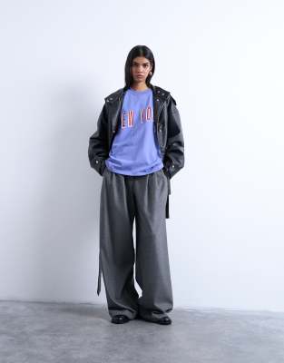 Topshop Graphic New York Oversized Tee In Blue