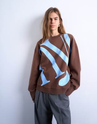Topshop Graphic Nyc Oversized Sweatshirt In Brown