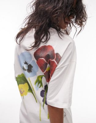 Topshop graphic NYC pansy oversized tee in ecru