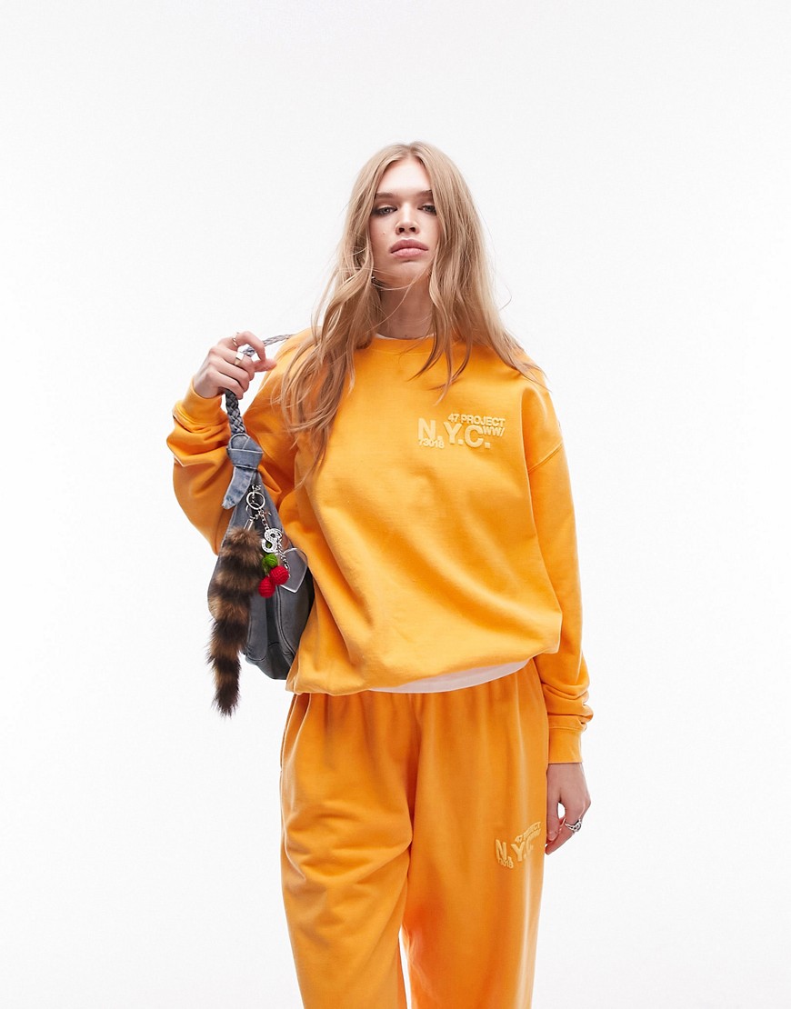 Topshop Graphic Nyc Sweatshirt In Orange - Part Of A Set