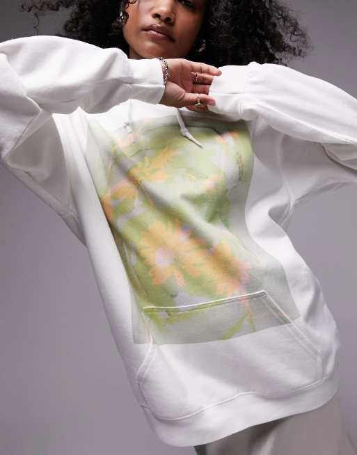 Topshop graphic oversized floral hoodie in ecru ASOS