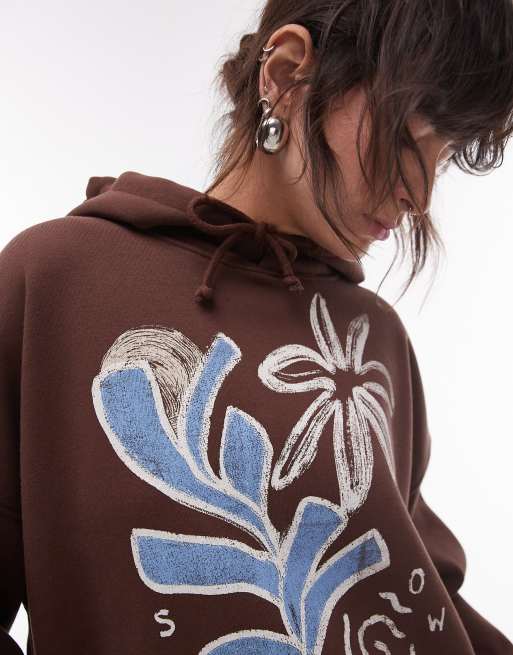 Topshop graphic oversized hoodie in dark brown | ASOS