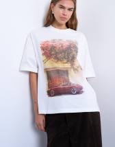 Topshop graphic oversized retro car print tee in white