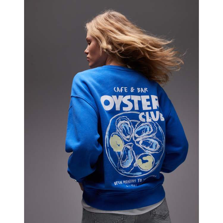 Topshop graphic oyster club sweatshirt in blue | ASOS