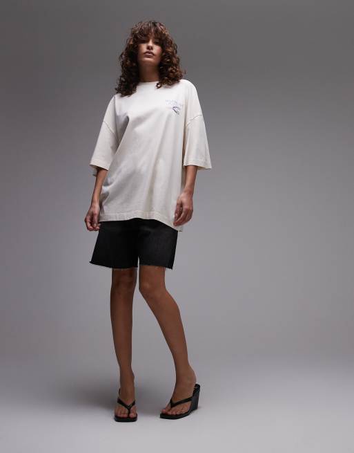 Topshop graphic oyster print oversized tee in ecru