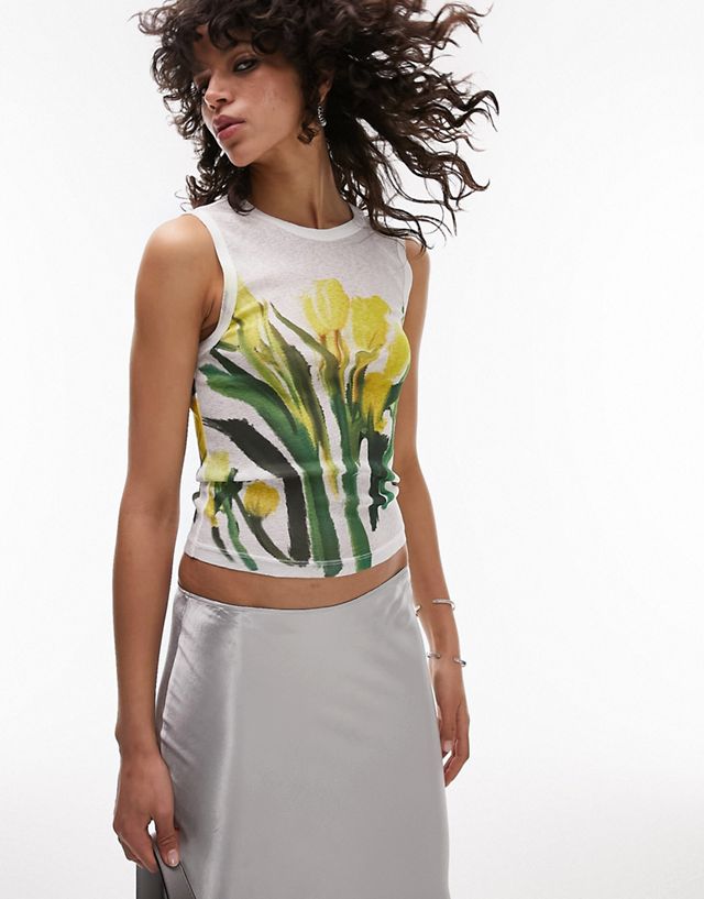 Topshop graphic painted tulip tank top in Multi