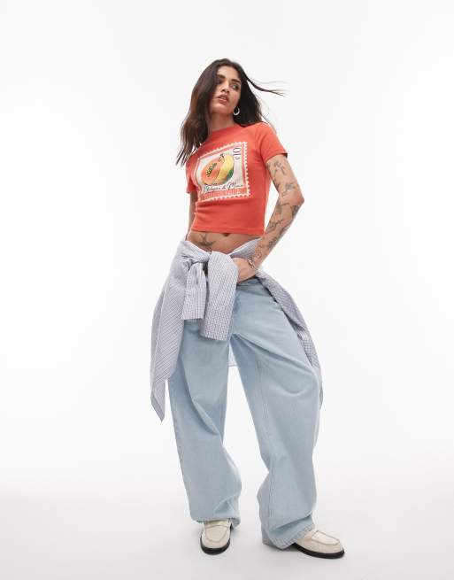 Topshop graphic papaya baby tee in washed red
