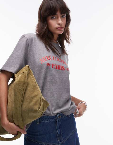 Topshop graphic Paris 1989 premium basic tee in gray - view 1