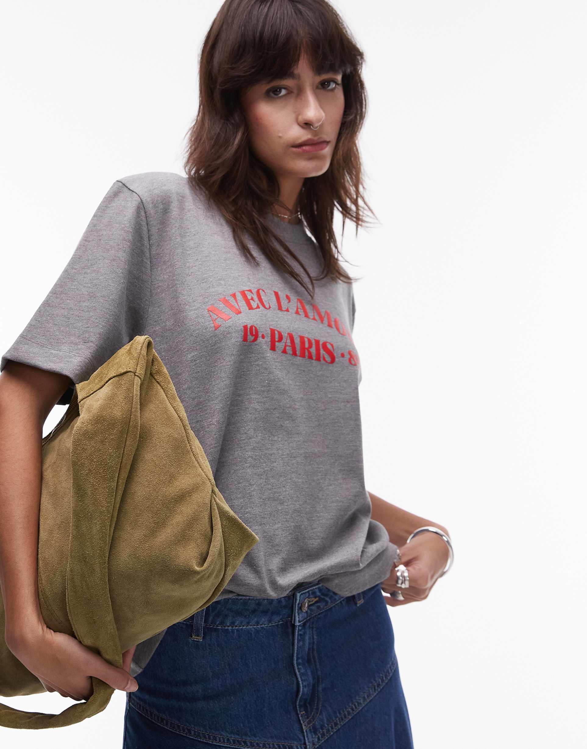 topshop graphic paris 1989 premium basic tee in gray