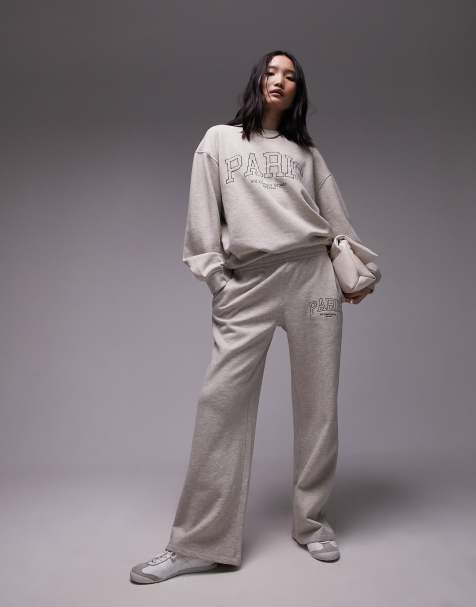 Topshop graphic Paris embroidered sweatpants in oat - part of a set - view 1