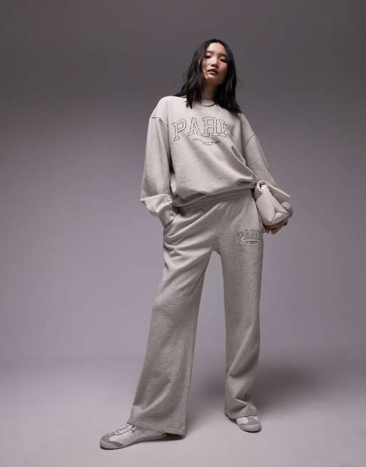 Topshop graphic Paris embroidered sweatpants in oat - part of a set