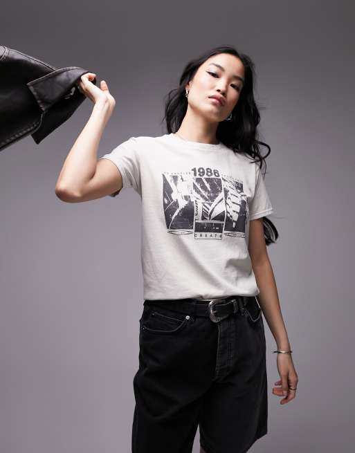 Topshop graphic photographic 1986 shrunken tee in ecru