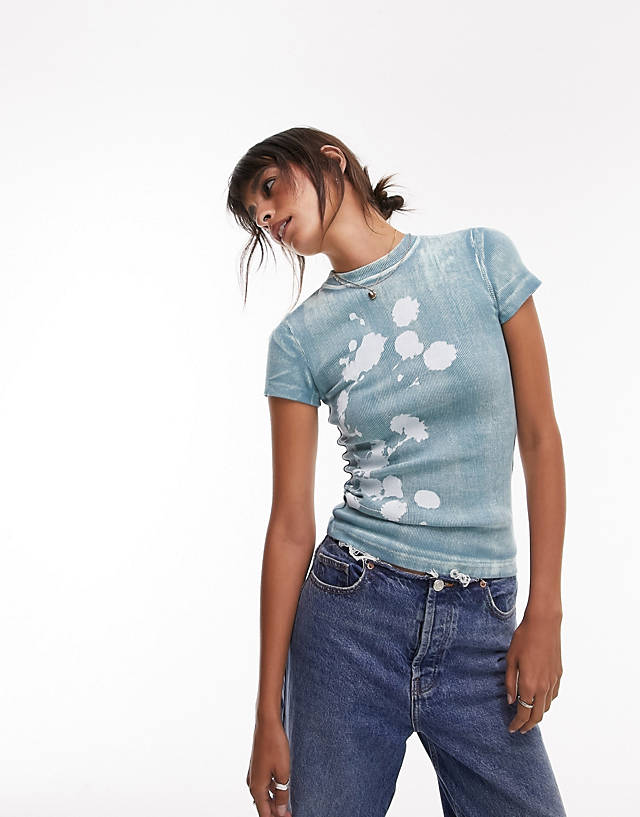 Topshop - graphic photographic blurred floral baby tee in green