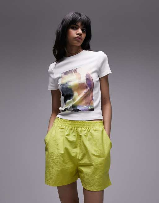 Topshop graphic photographic floral longline baby tee in ecru