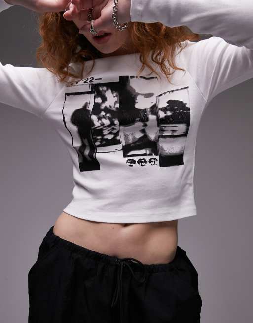 graphic photographic long sleeve baby tee in white ASOS