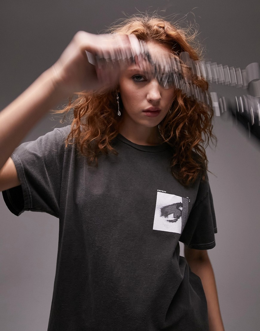 Topshop graphic photographic sensory oversized tee in charcoal-Grey
