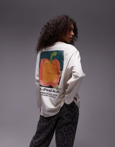Topshop graphic pimienta long sleeve skater tee in white - view 1