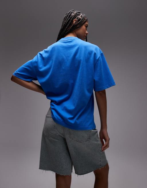 Topshop graphic Plage de Calvi oversized tee in cobalt blue