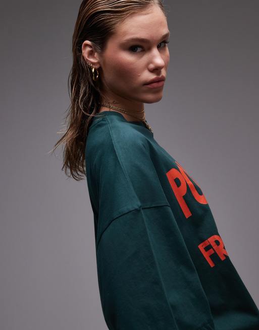 Topshop graphic Pomodori oversized tee in green, 3 of 5