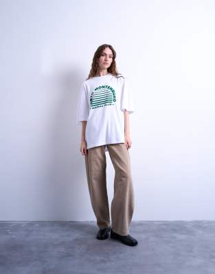 Topshop Graphic Porto Oversized Tee In White