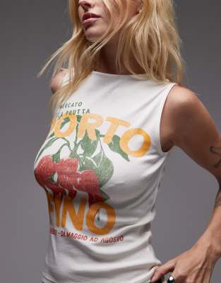 Topshop graphic Portofino tank in ecru