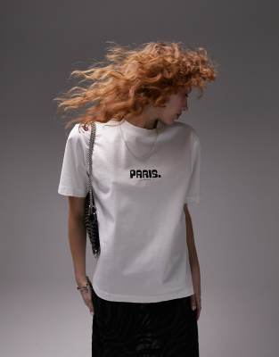 Topshop graphic premium basic Paris tee in white