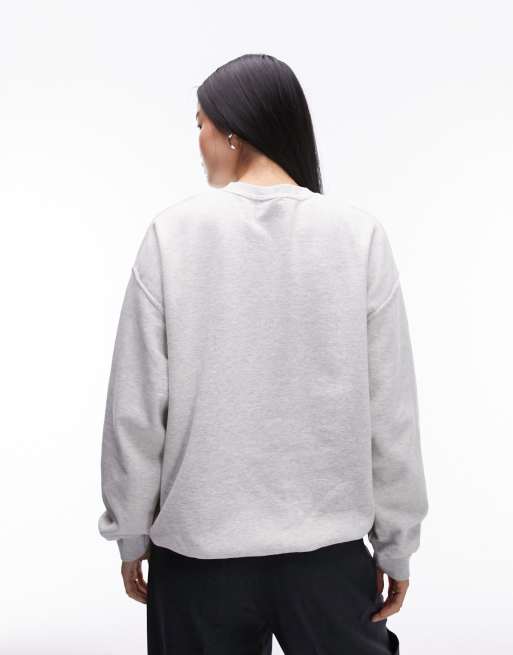 Topshop graphic rubberised studio est 2004 oversized sweat in grey marl, 3 of 4