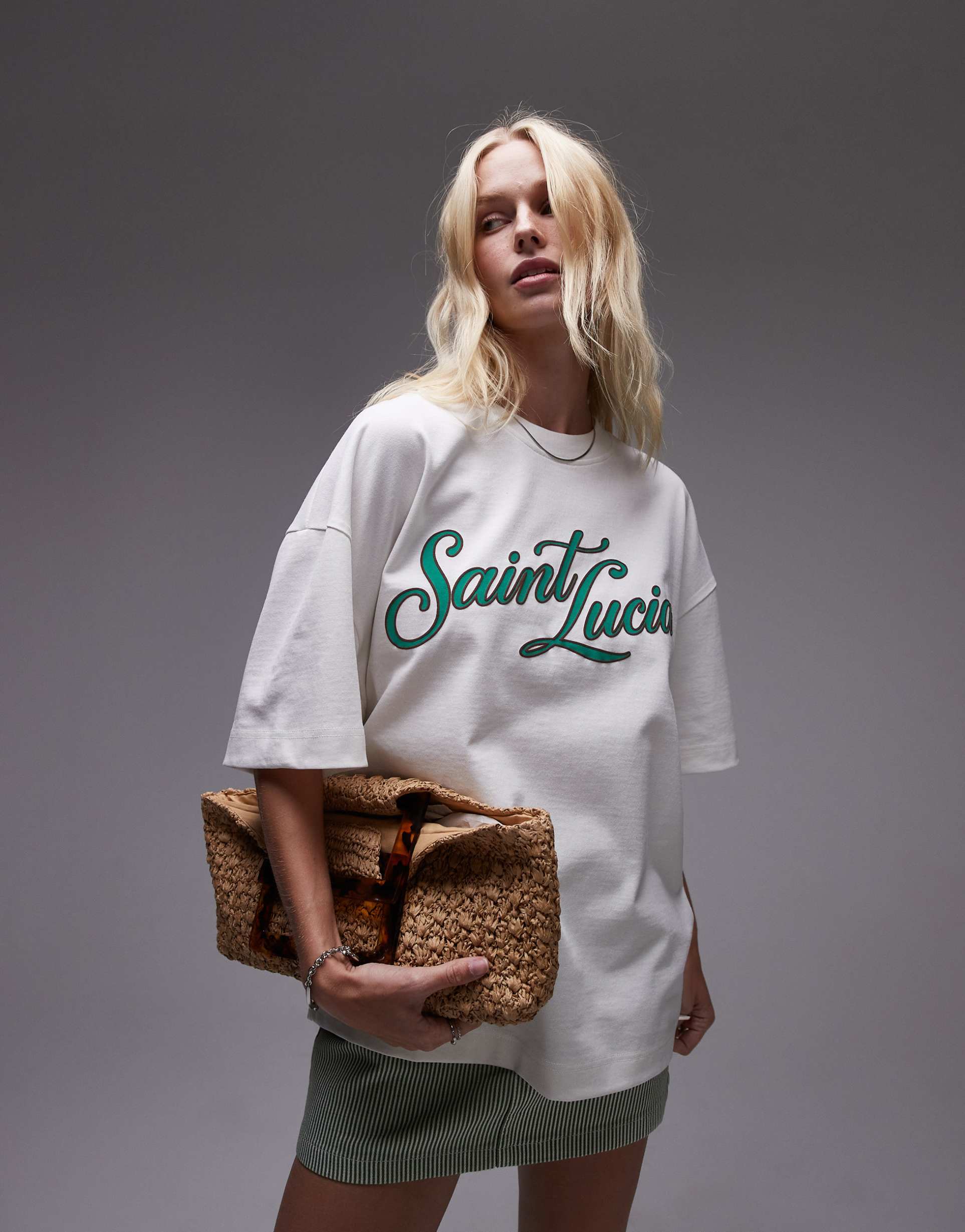 topshop graphic saint lucia premium oversized tee in ecru