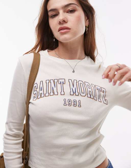 Topshop graphic Saint Moritz long sleeve baby tee in ivory