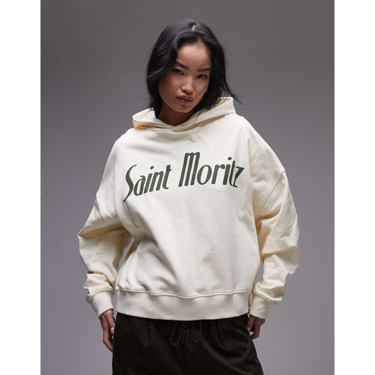 Topshop graphic Saint Moritz oversized hoodie in ecru ASOS
