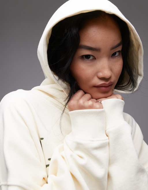Topshop graphic Saint Moritz oversized hoodie in ecru