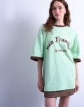 [Topshop] Topshop graphic San Francisco oversized tee in green XS GREEN